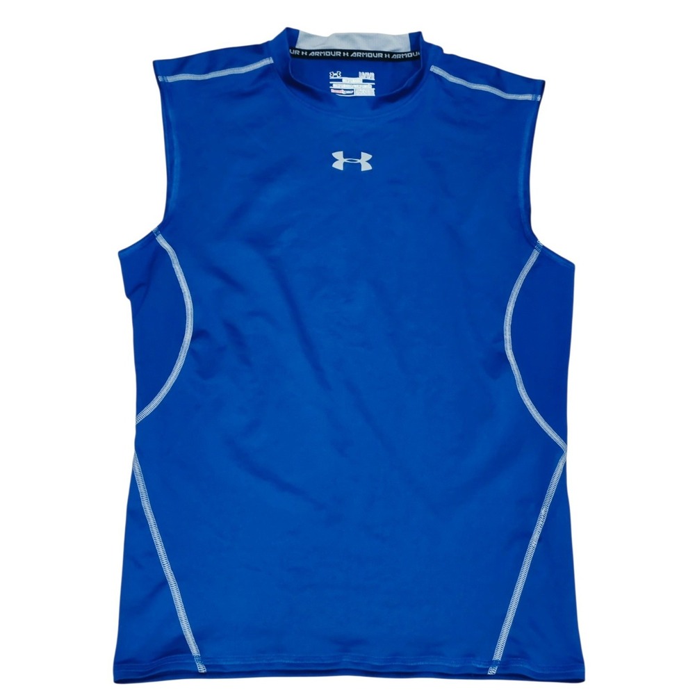 Under Armour HeatGear Compression Shirt Men's Large Blue Sleeveless Athletic